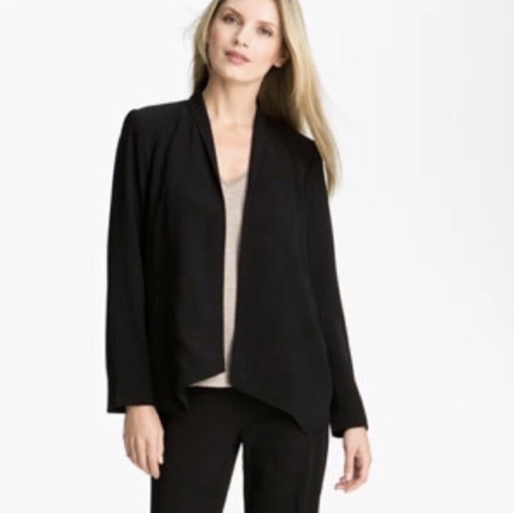 EILEEN FISHER Tropical Suiting Eco Poly Jacket Blazer Black Neutral Size XS